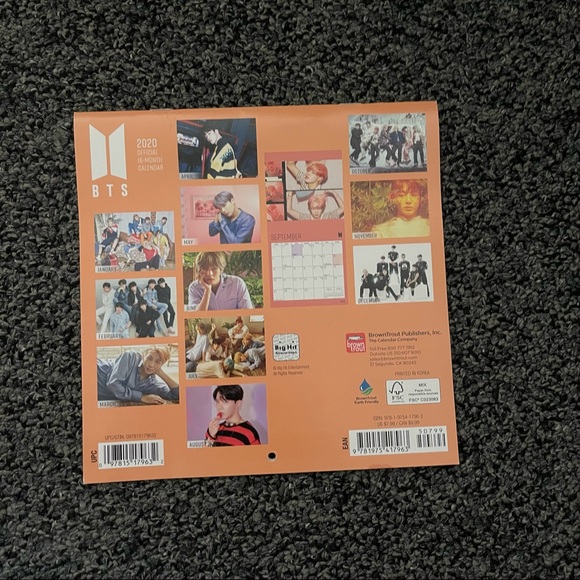 BTS OFFICIAL 2020 12 x 14 inch Monthly Calendar - Picture 2 of 3